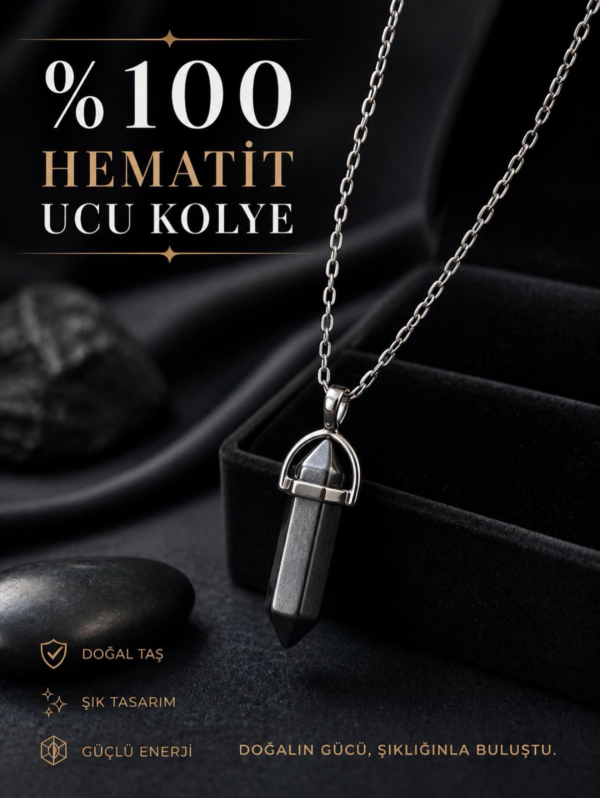 %100 HEMATİT UCU KOLYE