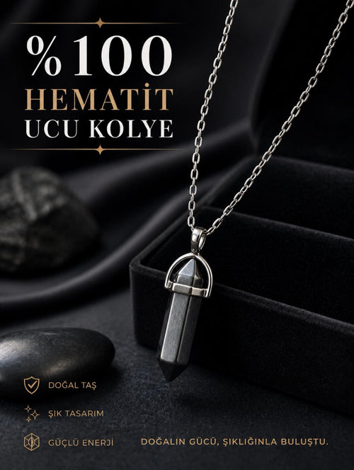 %100 HEMATİT UCU KOLYE