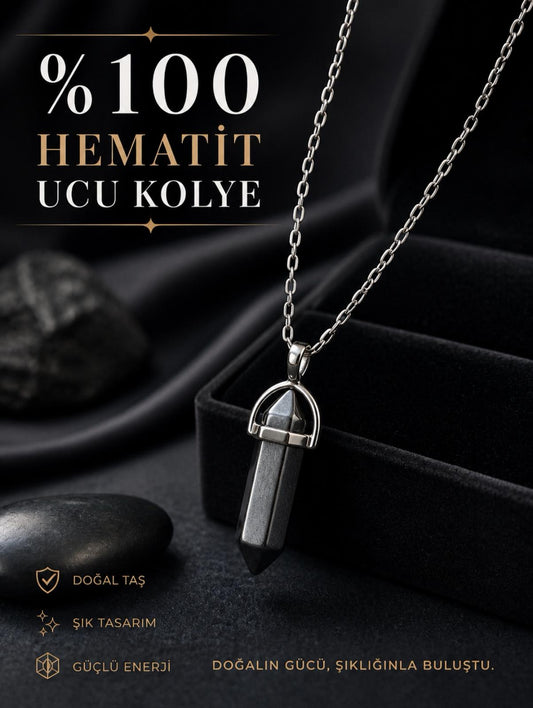 %100 HEMATİT UCU KOLYE